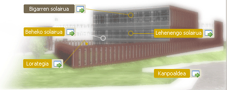 Batzar Nagusien eraikina, bertako hainbat puntutarako estekekin  Bigarren solairua hautatuta