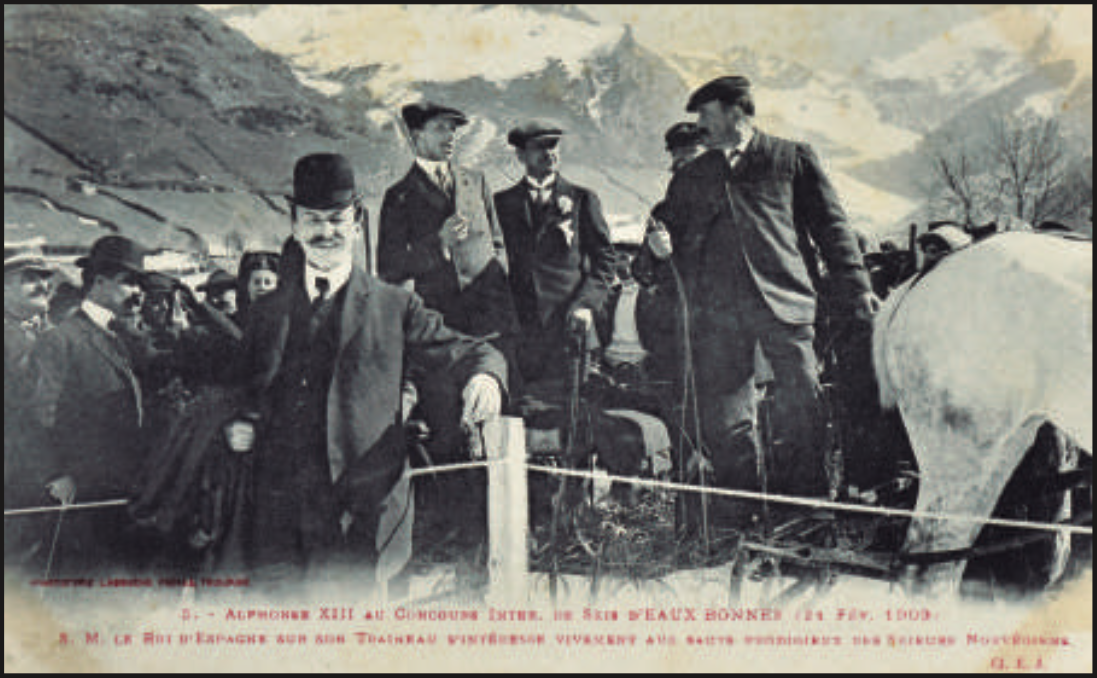 Alphonse XIII au Concours international de ski aux Eaux-Bonnes. 21 février 1909.