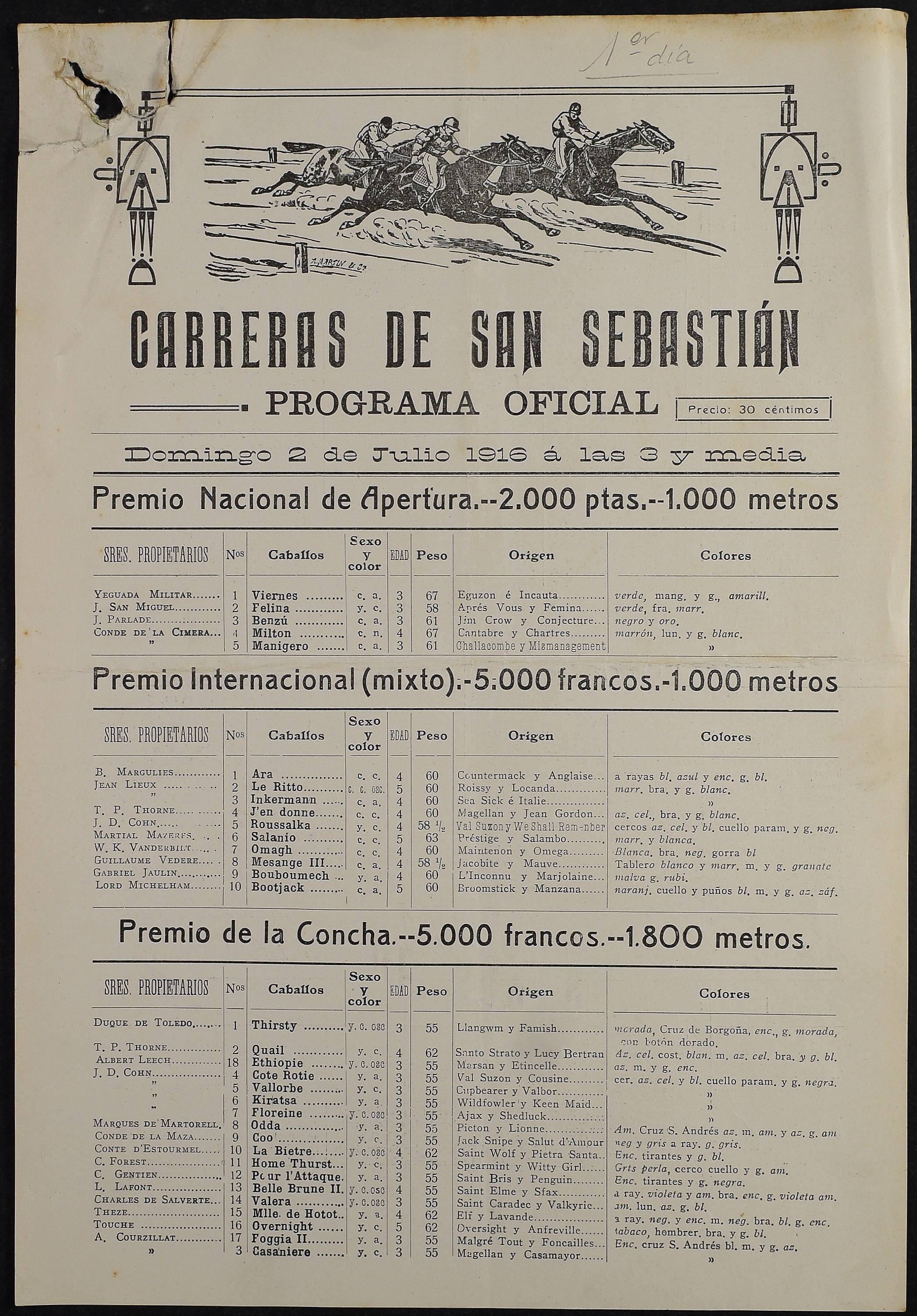 Carreras inaugurales del hipódromo de Lasarte (San Sebastián)