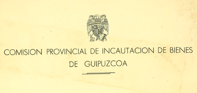 Iruadian Ondasunak Konfiskatzeko Gipuzkoako Probintzia Batzordearen idazpurua agertzen da.