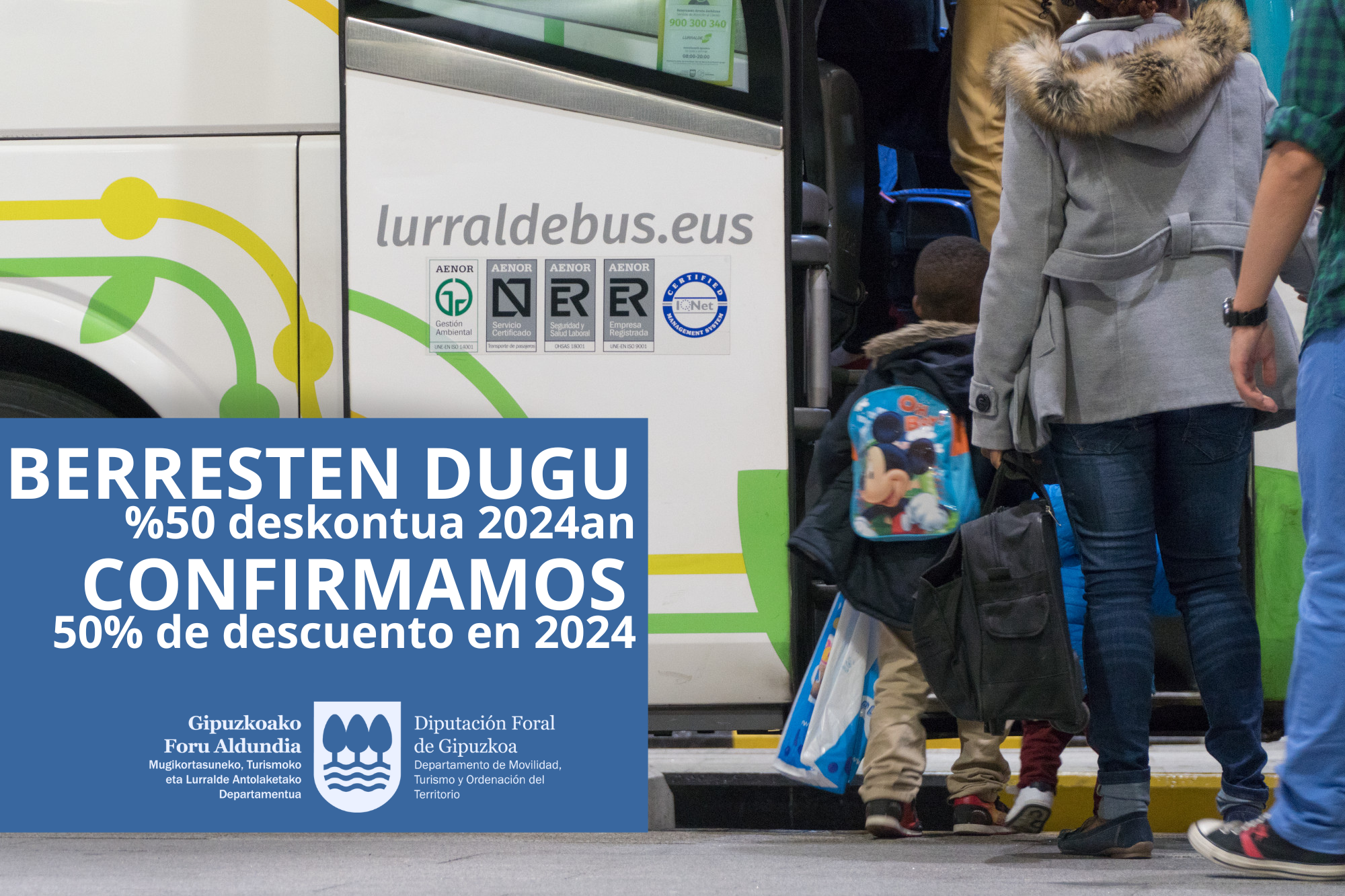 Lurraldebuseko zerbitzuetan 50% deskontua 2024an.