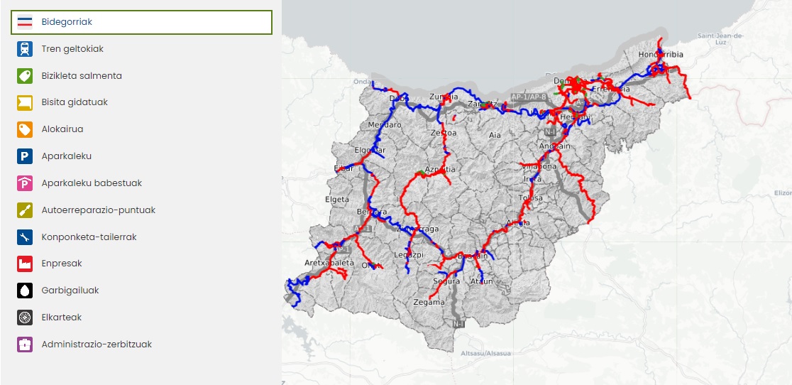 Acceso al mapa de bidegorris y servicios para usuarias/os de la bicicleta